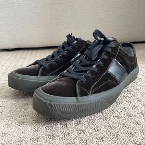 Tom Ford Low Top Cambridge Velvet Sneakers Shoes Men 10.5 Dark Grey Italy $950